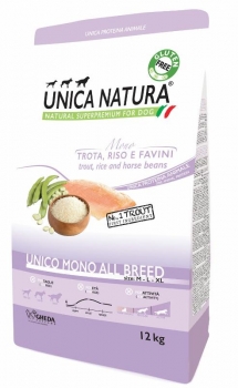 Сухой монобелковый гипоаллергенный корм Unica Natura Mono All breed Dog для собак средних и крупных пород (Форель)